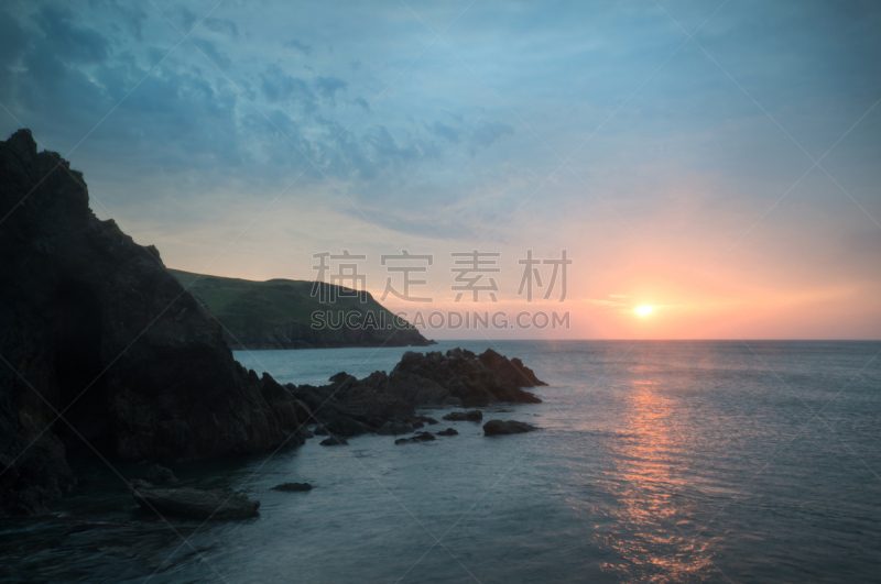 海景,地形,希望湾,岩石海岸线,水,天空,水平画幅,沙子,无人,日落