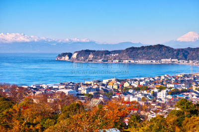 镰仓市,富士山,相模湾,水平画幅,雪,无人,东亚,户外,海滩,旅游