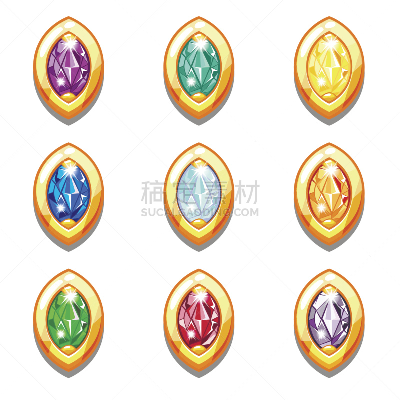项坠,钻石,多色的,矢量,黄金,黄玉,镶嵌图案,蓝宝石,翡翠绿宝石,红宝石