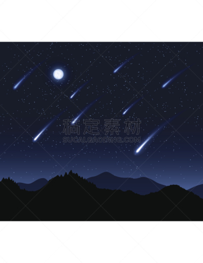 天空,夜晚,月亮,流星雨,插画,流星,陨石,彗星,小行星,山