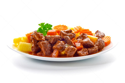 菜炖牛肉,炖牛肉,分离着色,精制土豆,白色背景,传统,蔬菜,热,配方,焖菜
