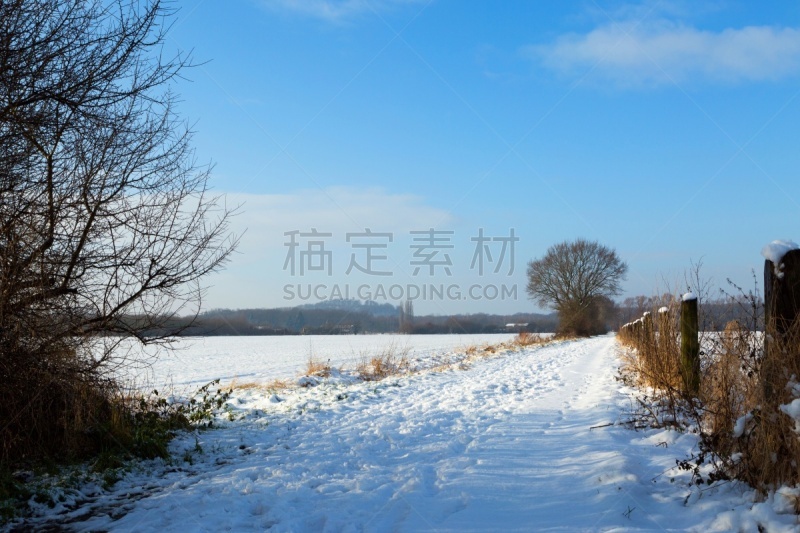 小路,徒步旅行,克雷菲尔德,北莱茵威斯特法伦州,天空,水平画幅,雪,无人,蓝色,户外