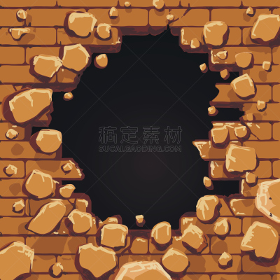 洞,砖墙,红色,艺术,墙,块状,绘画插图,计算机制图,计算机图形学,拆毁的