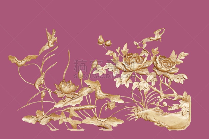式样,黄金,荷花,水平画幅,雕刻物,手艺,鸟类,动物斑纹,仅一朵花,东亚人