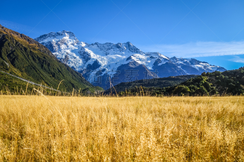 地形,新西兰,库克山,山谷,天空