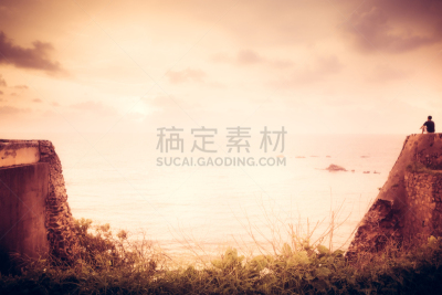 地平线,悬崖,灵感,男人,日光,看,一个人,苦尽甘来,图像特效,日落