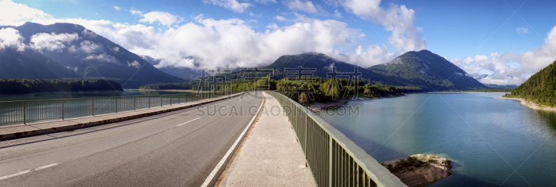 sylvenstein lake,水,天空,水平画幅,山,无人,水库,户外,湖,卡尔文德尔山脉