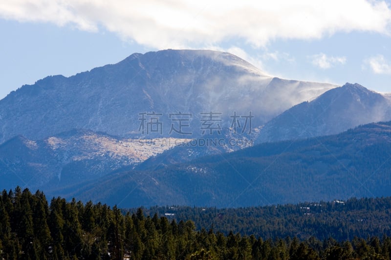 派克山峰国家森林,自然,风,松树,寒冷,水平画幅,地形,雪,自然地理,户外