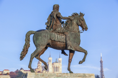 长方形会堂,雕像,louis xiv,法国路易十四时期的,里昂,罗讷省,天空,青铜