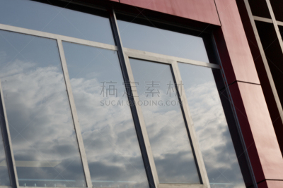 幕墙,蓝色玻璃,建筑外部,窗户,天空,水平画幅,无人,蓝色,玻璃,户外