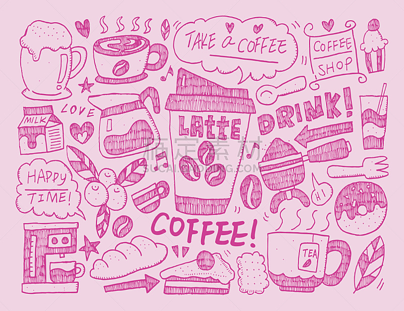 咖啡,乱画,牛奶瓶,咖啡杯,法国,杯,简单,广口瓶,浓咖啡,商业厨房