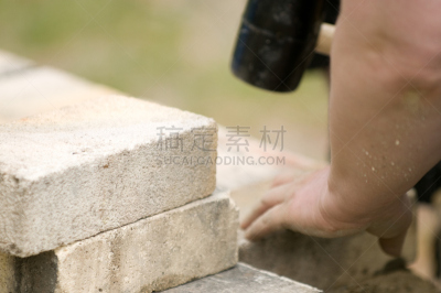 建筑业,建筑结构,砖,橡皮锤,图像,槌棒,手,水平画幅,泥瓦匠