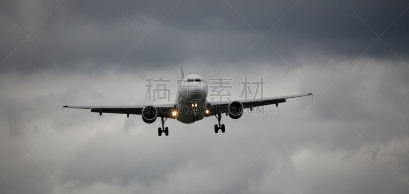 巨大的,迅速,水平画幅,全景,缓慢的,涡轮,美国西北航空公司,专心,空中客车A320,着陆