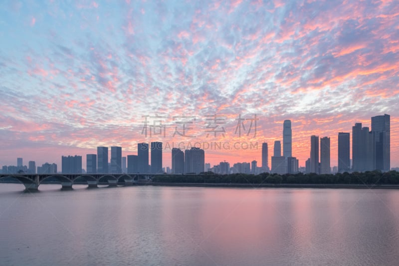 天空,都市风景,早晨,涂抹酱,自然美,全部,在上面,曙暮光,长沙,云