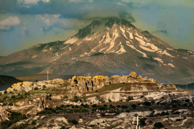 火山,土耳其,戈雷梅,旅游目的地,水平画幅,地形,岩石,雪,地质学,无人