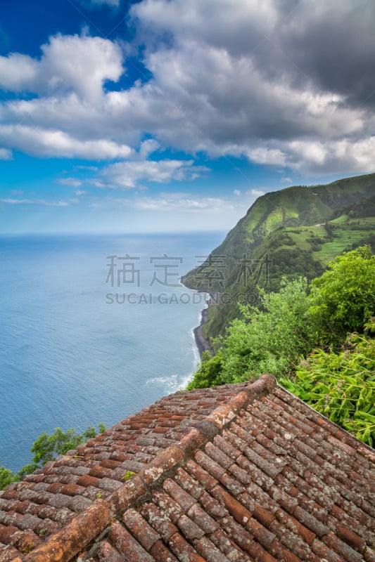 大西洋,海岸线,风景,圣米高岛,亚速尔群岛,酒店游泳池,大西洋群岛,灯塔楼,垂直画幅,水