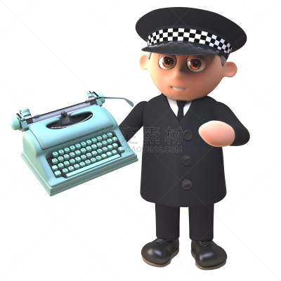 三维图形,绘画插图,打字机,制服,警官,性格,拿着,职业,军士,职权