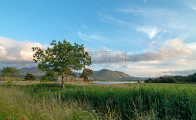 粉色,lough leane,克俐环,爱尔兰共和国,城堡,麦卡锡,基拉尼,云景,曙暮光,云