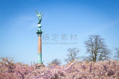 哥本哈根,柱子,纪念碑,公园,艺术,水平画幅,樱花,档案,樱桃,旅行者