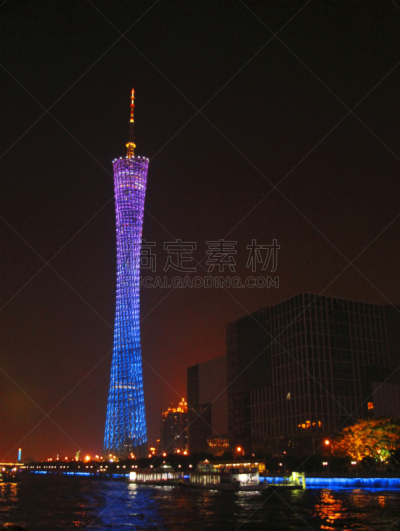 河流,广州,城市天际线,珍珠牡蛎,塔,垂直画幅,夜晚,无人,户外,都市风景
