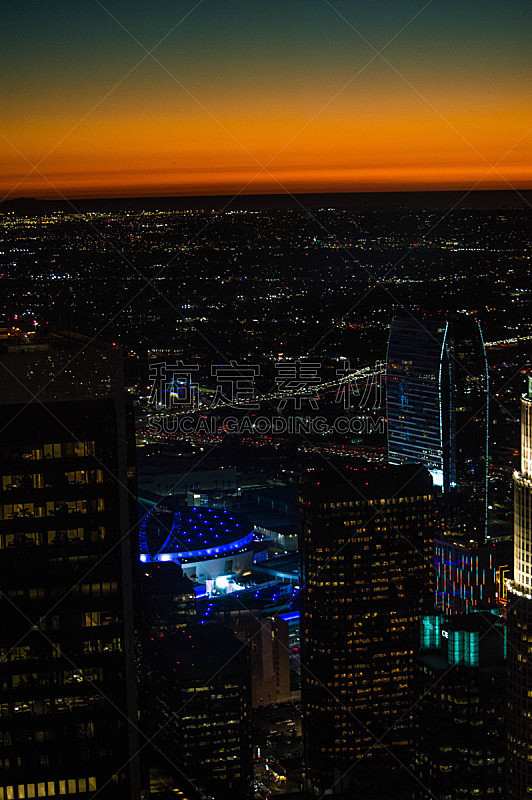 视角,市区,在上面,洛杉矶,商务,城市生活,曙暮光,橙色,黄昏,加利福尼亚