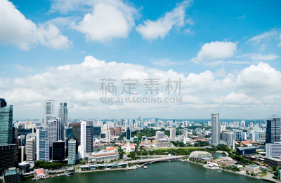新加坡市,城市天际线,滨海湾 ,新加坡,水,天空,留白,水平画幅,高视角,无人