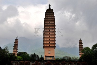 崇圣寺三塔,大理,天空,水平画幅,无人,云景,云南省,看风景,亚洲,著名景点