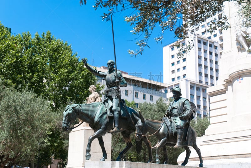 西班牙广场,Cervantes Monument,马德里,纪念碑,天空,塞万提斯,公园,水平画幅,文学,喷泉