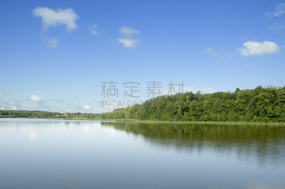 湖,河岸,水,天空,水平画幅,绿色,无人,夏天,户外,草