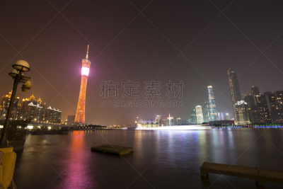 夜晚,现代,广州,城市天际线,,水,天空,美,水平画幅,户外