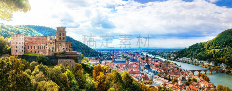海德堡,城镇,全景,中世纪时代,德国,自然美,海德堡的城堡,内卡河,巴登-符腾堡州,纪念碑