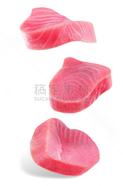 生食,白色背景,牛排,背景分离,食品,成分,自制的,份量,鱼类