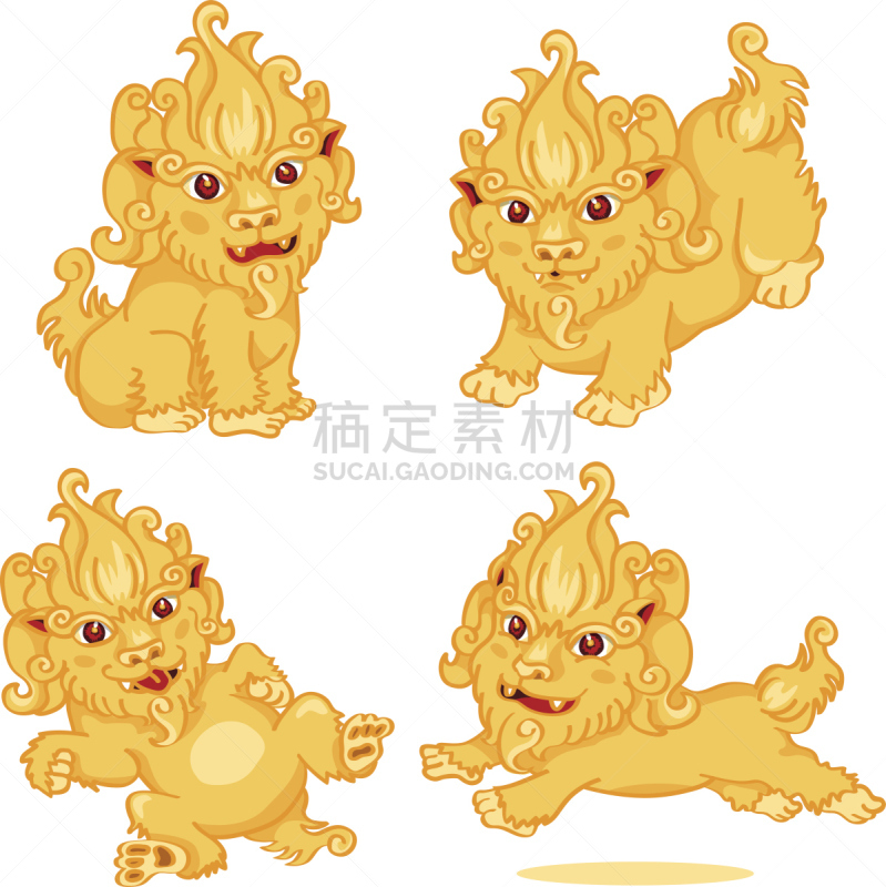 狮子,卡通,时尚,可爱的,线条,橙色,东亚人,猫科动物,动物,中国