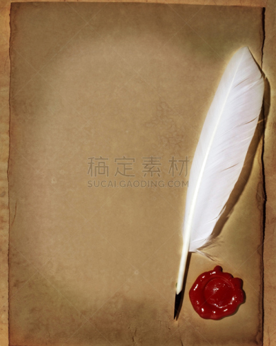 鹅毛笔,古典式,蜡,纸,空白的,封印,莎草纸,秘密,有序,请柬