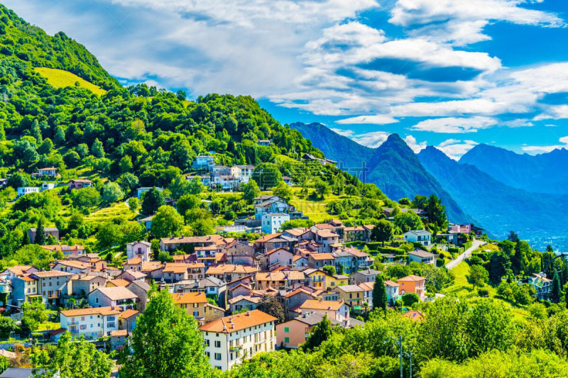 Small village situated on Monte Bré, Switzerland