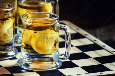 玻璃,柠檬,威士忌,马克杯,棋盘,科涅克,小酒杯,白兰地,琥珀,国际象棋