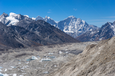 昆布地区,尼泊尔,丹母瑟库峰,khumbu glacier,冰碛,天空,美,水平画幅,山,雪