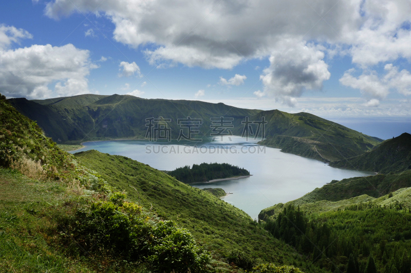 湖,非凡的,圣米高岛,火山口,地形,火山,视角,水,天空,水平画幅