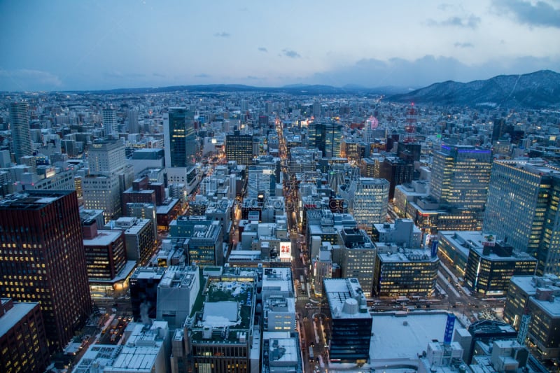 札幌,都市风景,城镇景观,曙暮光,黄昏,现代,忙碌,户外,建筑,办公室