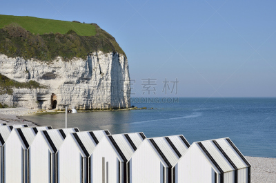 海滩,法国,小木屋,曼彻,塞纳滨海省,英吉利海峡,上诺曼底,诺曼底,度假胜地,水平画幅