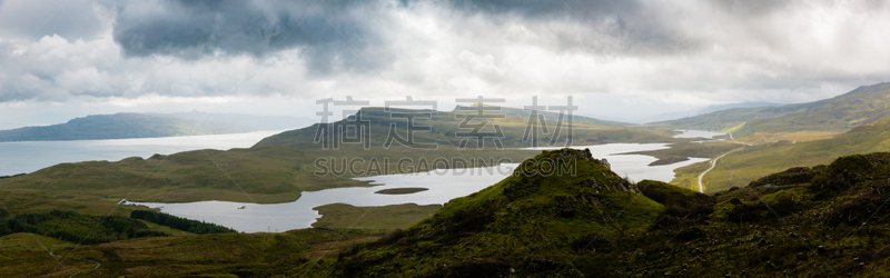 斯凯岛,全景,拉赛海峡,史都老人,雨季,水,暴风雨,水平画幅,枝繁叶茂,无人