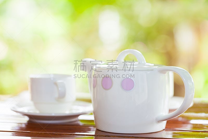 茶,白色,瓷器,咖啡,桌子,木制,饮食,水平画幅,绿色,无人