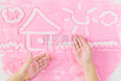 沙子,房屋,华丽的,手,童年,身体绘画,天空,水平画幅,户外,太阳