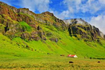 夏天,冰岛国,地形,seljalandsfoss waterfall,自然,悬崖,水平画幅,无人,欧洲,户外