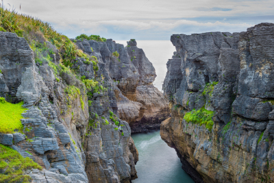 新西兰,薄饼岩,西港,格雷茅斯,punakaiki,呼吸孔,石灰石,水,天空,薄烤饼