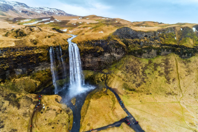 瀑布,航拍视角,塞里雅兰瀑布,seljalandsfoss waterfall,华盛顿州,视角,飘然,浪漫,环境,自然神力