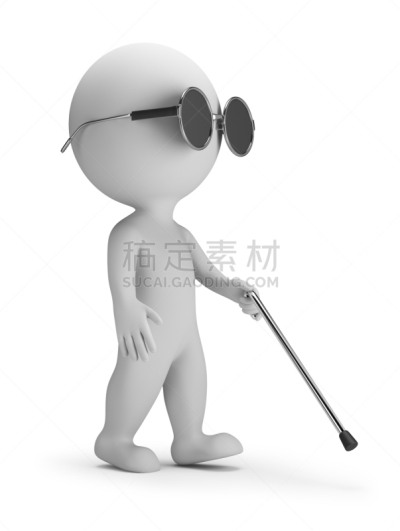 小的,三维图形,人,盲人,盲人手杖,手杖,魔杖,肢体缺损,能力缺陷者,可爱的
