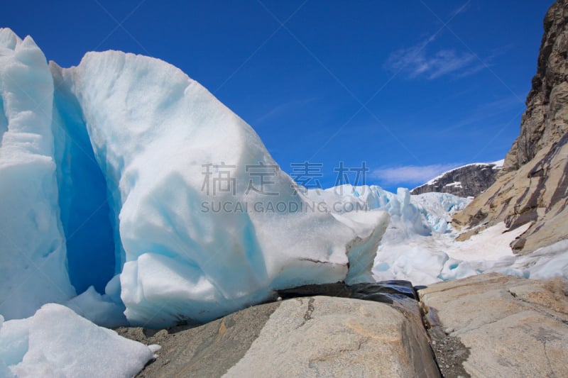 尼加斯布尔,冰河,briksdalsbreen glacier,约斯特谷冰原,融水,冰碛,水,天空,美,水平画幅