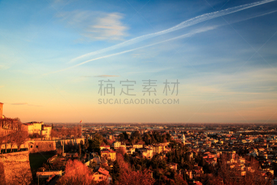贝加莫,色彩鲜艳,卢扎钟楼,亭台楼阁, 米兰,顶部,纪念碑,美,水平画幅
