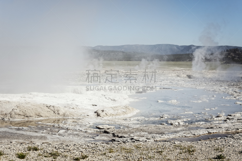 地形,热,下喷泉盆地,碳酸钙,石灰华池,怀俄明,天空,褐色,美国西部,国家公园